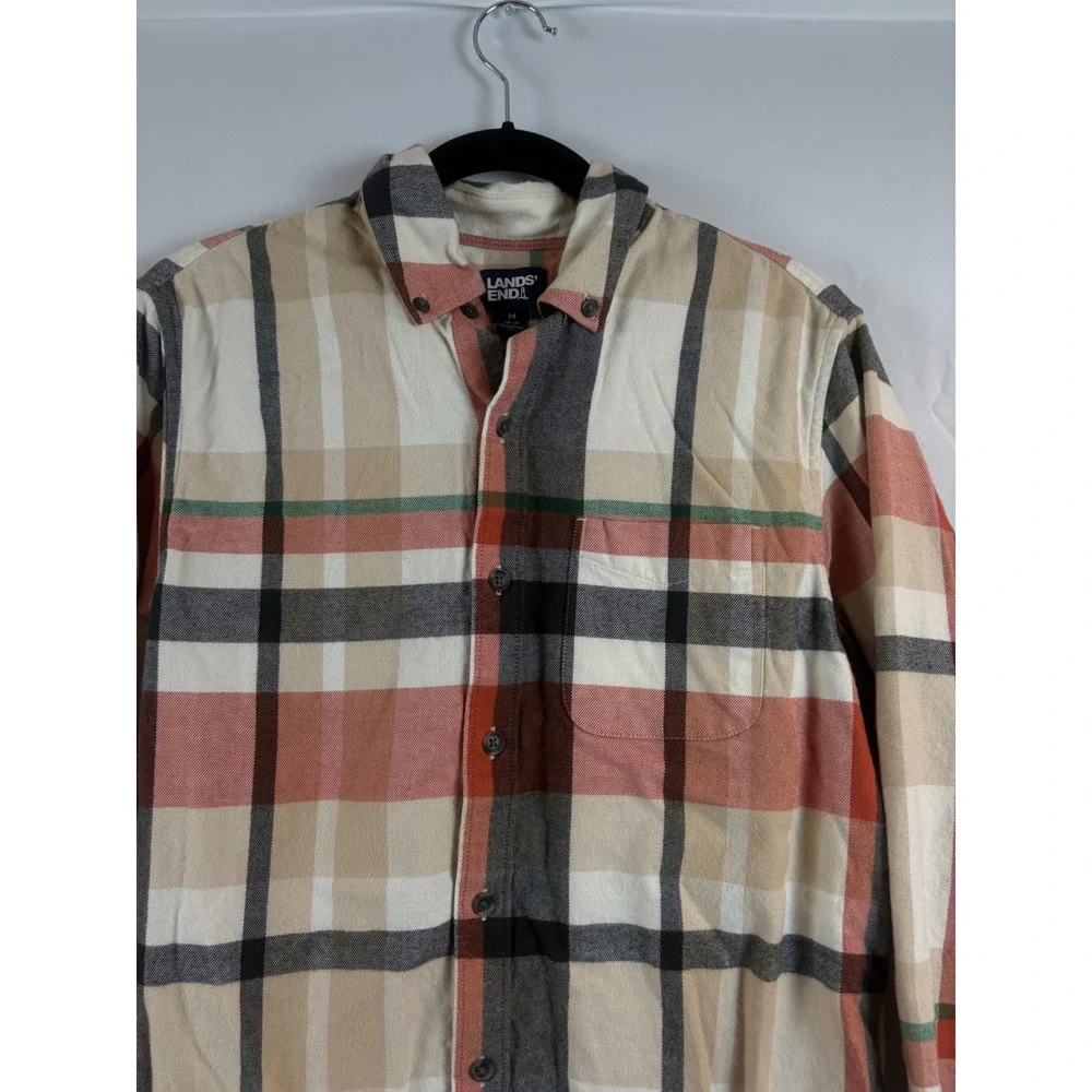 Lands End Mens Medium Traditional Fit Plaid Flannel Button Down Shirt Multicolor